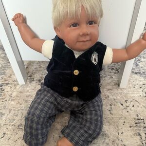 Charming Doll with Black Vest and Plaid Pants - Pat Secrist Vintage Doll